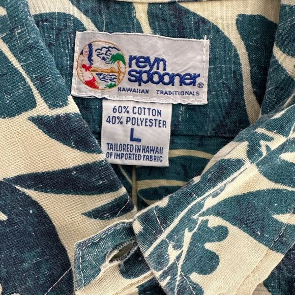 REYN SPOONER Shirt Traditional 4 Button Placket Reverse Print Monstera Size L - Picture 5 of 10